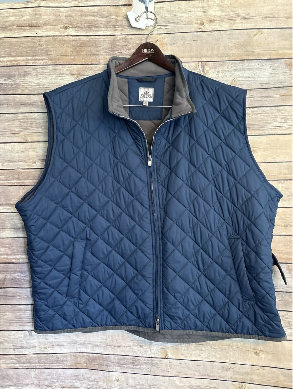 Peter Millar Essex Mens 2 XL Navy Blue Quilted Vest Flannel Lined